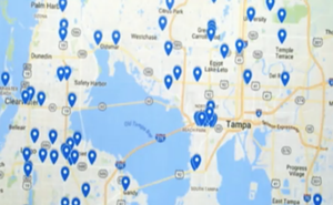 Activist Joseph Manson showed this Craigslist map of so-called massage parlors that offer sexual services clustered along Tampa's Kennedy Boulevard. - Screen grab, City of Tampa