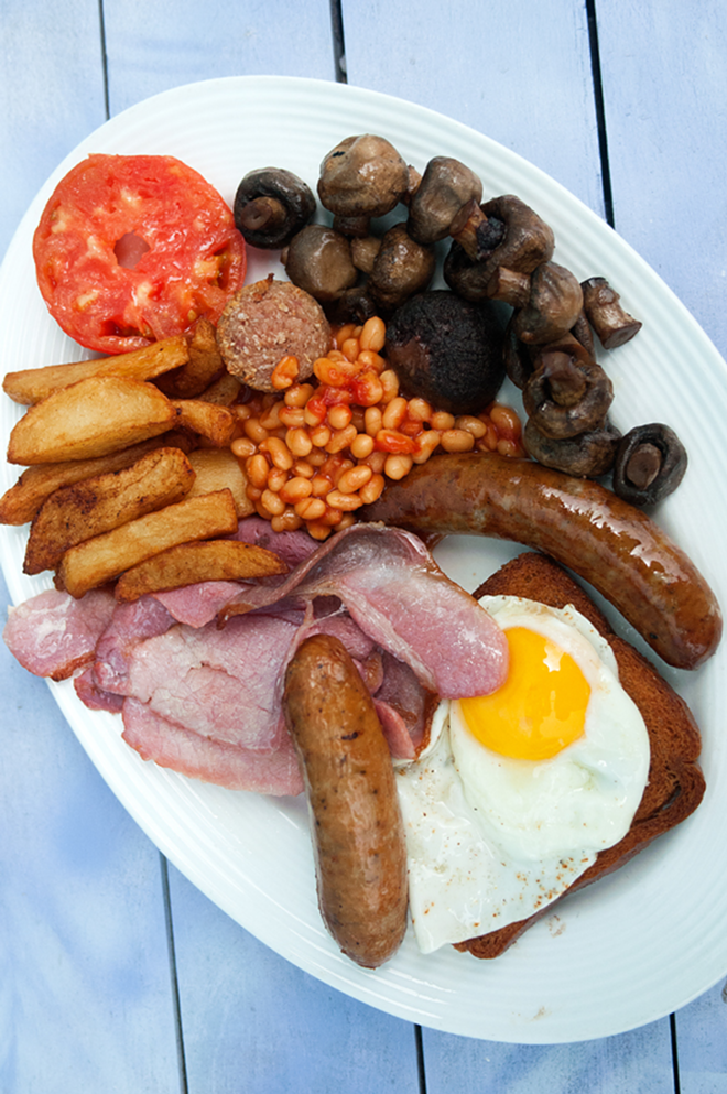 Full English breakfast with sausage, back bacon, fried bread and more. - David W Doonan