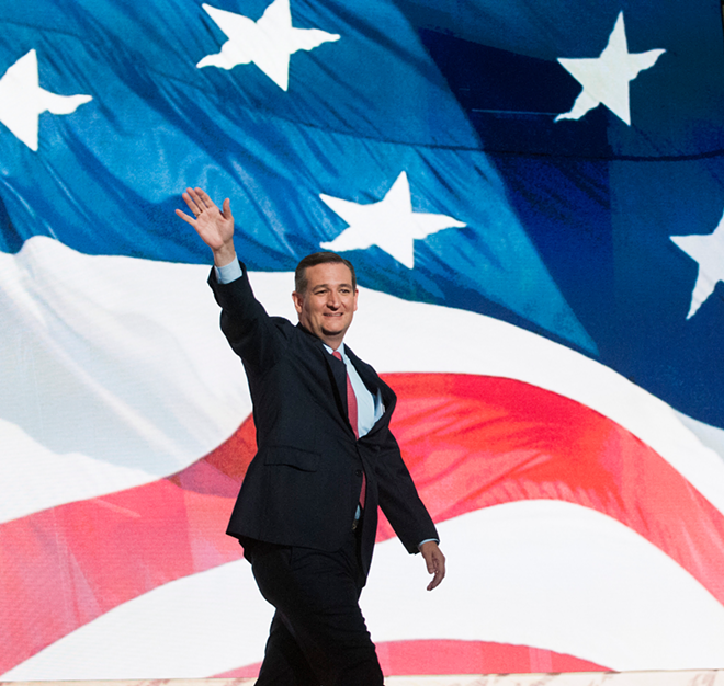 Texas United States Senator Ted Cruz waves to the crowd at the Republican National Convention. - Joeff Davis