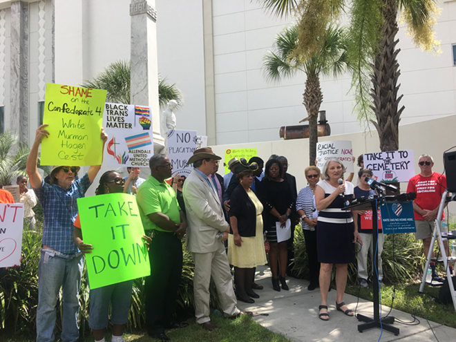 SPEAKING OUT: County Commissioner Pat Kemp at a rally calling for the statue’s removal. - Kate Bradshaw