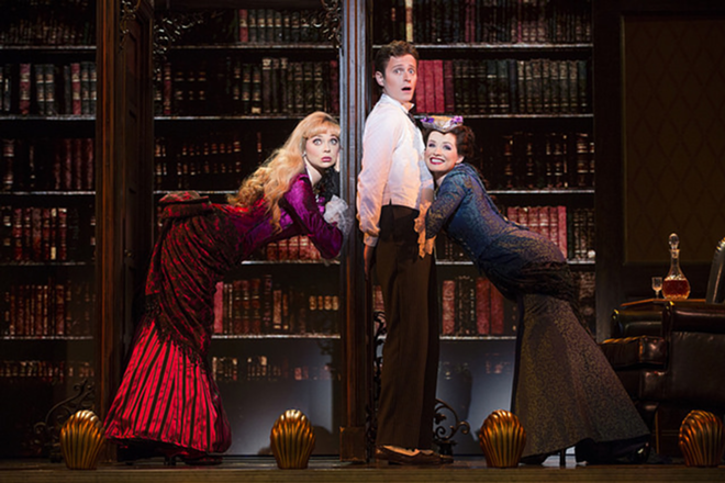 Monty (Kevin Massey) and his two opposing amours (Kristen Beth Williams and Adrienne Eller). - Joan Marcus