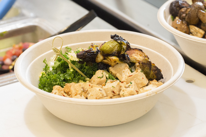 A FK bowl with flavorful tofu, roasted Brussels sprouts and more. - CHIP WEINER