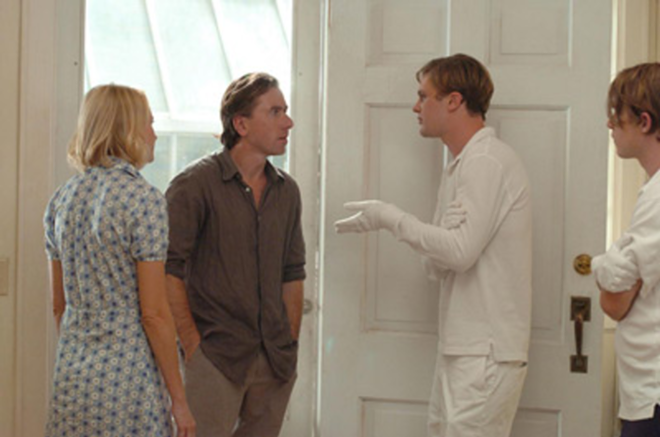 WHITE NOISE: (Left to right) Naomi Watts and Tim Roth are a vacationing couple who are terrorized by Michael Pitt and Brady Corbet in Funny Games. - Warner Independent Pictures