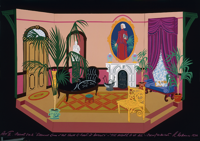 Robert Indiana, Scene design for Susan B. Anthony's drawing room, Act II, scenes 1-2, in The Mother of Us All, 1976, Cut paper. Collection of the McNay Art Museum, Gift of Robert L. B. Tobin. © Morgan Art Foundation/Artists Rights Society (ARS), New York - C/O THE MFA
