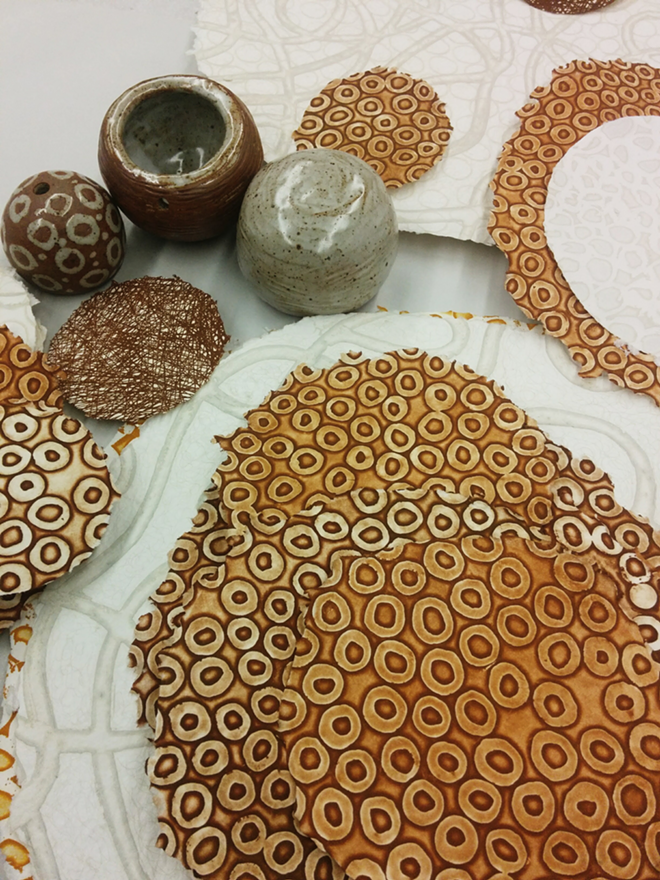 See it here first! Just a glimpse of Kaur's ceramic and print works in progress. - Ina Kaur