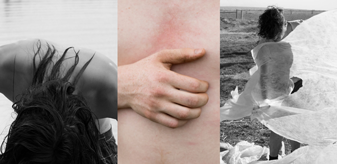 Left: "After Swimming," 2015, gelatin silver print, 8 ¾ x 7 in.; Right: "Cover," 2013, gelatin silver print, 15 x 12 in.; - Center: "Chest," 2015, archival pigment print, 6 ¼ x 5 in.; © Sam Contis, courtesy the artist and Klaus von Nichtssagend Gallery, NY — all up for choosing (sort of) at the Museum of Fine Art in St. Petersburg - Sam Contis, American, b. 1982 (MFA)