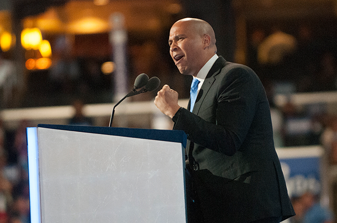 NJ Sen. Cory Booker roused the crowd with a speech that reminded some of Obama's career-making oratory at the 2004 DNC. - Joeff Davis