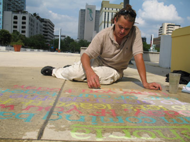 THE PAVEMENT POET: "I'm not in it for my own vanity," says Hans George Honschar (aka Jacob Christiano), St. Pete's sidewalk chalk poet. "It's just my experience and I put it on the ground." - Alex Pickett