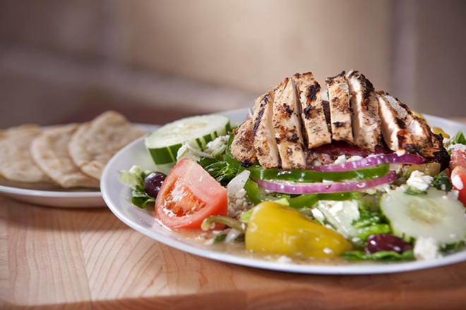 In honor of its 14th anniversary, Little Greek's discounted salad is available Monday through Friday. - Little Greek Fresh Grill