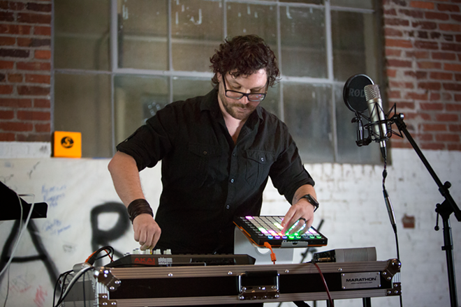 Music producer, visual artist and mystic, Jonathan Greye performs his brand of music using an electronic pad and mixer to create live sound. He differentiates himself from DJ's and others who use prerecorded  music to entertain. His sound, while sampled, is all created live. - Chip Weiner