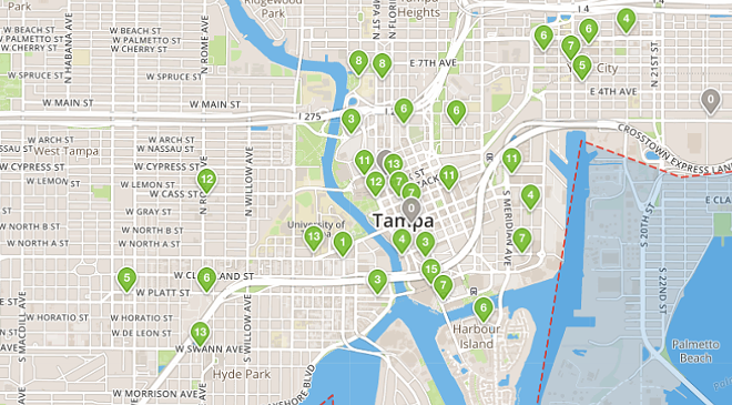 A map of the bike stations where subscribers can rent bicycles via an automated system. - Screen grab, CoastBikeShare.com
