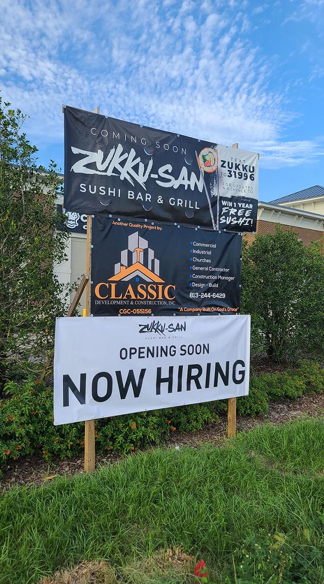 Zukku-San Sushi Bar & Grill opening soon across from Tampa Premium Outlets