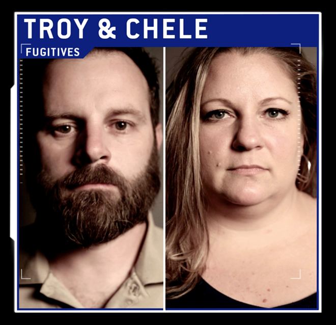 The CBS show "Hunted" gave pretend fugitives Troy and Chele Pfost of New Port Richey their own mug shots. - CBS