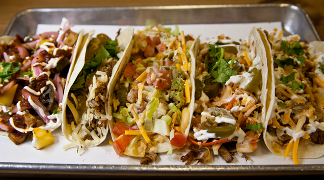 Gypsy Cab, Ace High Carnitas, Mean Verde, Ranger, and Double Mesa make up this Capital Tacos quintet. - Capital Tacos