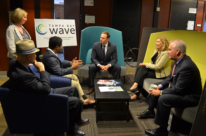 U.S. Rep. Patrick Murphy and Tampa Mayor Bob Buckhorn met with entrepreneurs from the Tampa Bay WaVE to learn more about their startup businesses. - Zebrina Edgerton-Maloy