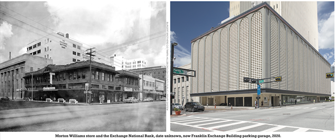 [Morton Williams store and the Exchange National Bank]. Burgert Brothers. Courtesy, Tampa-Hillsborough County Public Library System - Franklin Exchange Building parking garage, 2020. © Chip Weiner