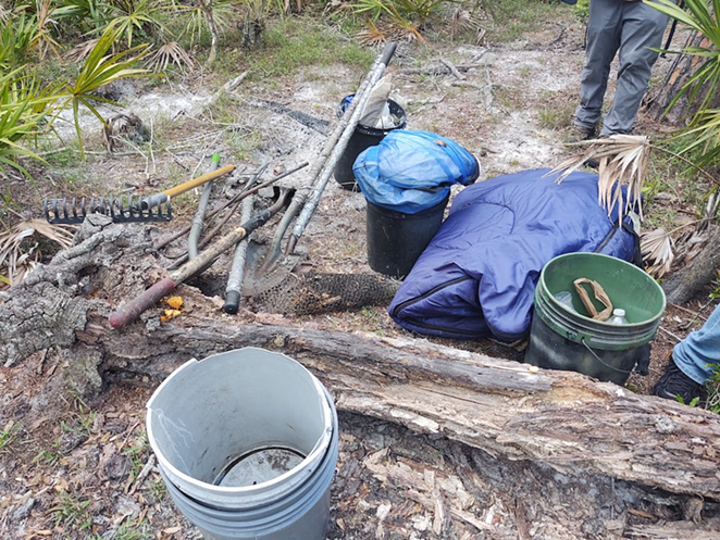 FIA organizers say they've removed a dozen shovels, numerous buckets, rakes, chairs, camping gear, sifting screens and litter from the site of Indigenous cemeteries that have been plundered by grave robbers. - c/o Sheridan Murphy