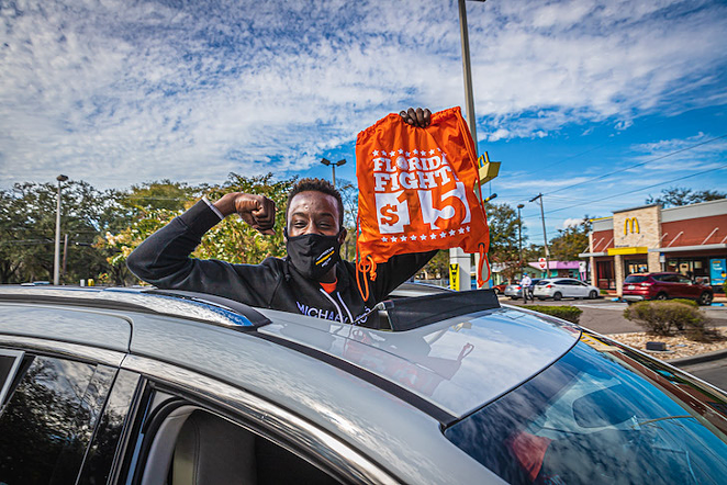 Fight For $15 activists outside a McDonald's in Tampa, Florida on Jan. 15, 2021. - Dave Decker