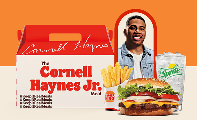 Burger King’s ‘Cornell Haynes Jr. (Nelly) Meal’ includes a Whopper with Cheese, lettuce, tomato, onions, mayo & ketchup, small fries and a small Sprite. - Burger King