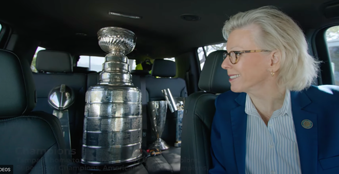 Castor riding around with the trophies for her most recent State of the City address. - Screengrab via City of Tampa/YouTube
