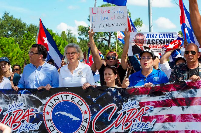 Tampa Mayor Jane Castor, Councilman Luis Viera, Rep. Susan Valdes, and other community leaders last Saturday at Al Lopez Park. With the help of TPD, protesters then marched south down N Himes Avenue, which was blocked off for traffic. - Photo by Kimberly DeFalco