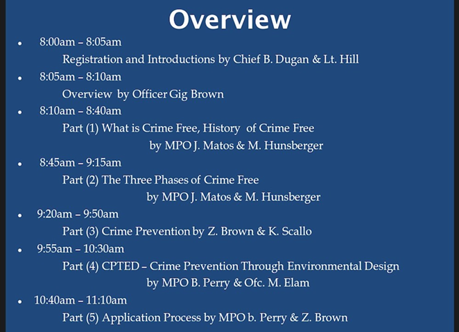 Slides from Tampa Police Department’s crime-free housing program.