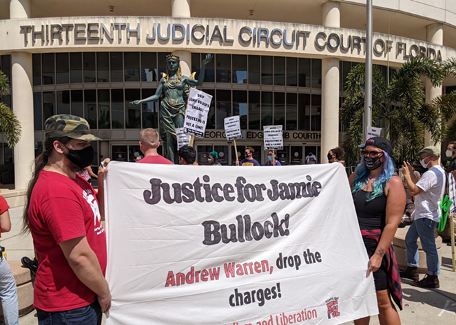 Protesters rally outside of Hillsborough County Courthouse before a hearing for Jamie Bullock. - Justin Garcia