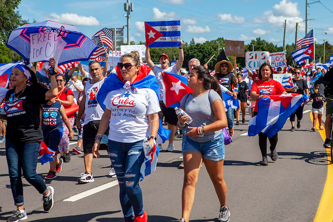 Cuban protests marching on July 17. - Photo by Kimberly DeFalco