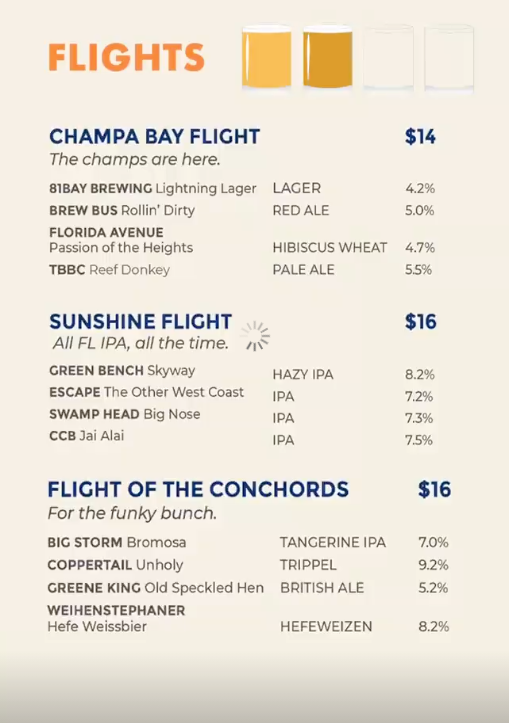 The beer flight menu at Lighthaus in Tampa, Florida. - LIGHTHAUSTPA/INSTAGRAM