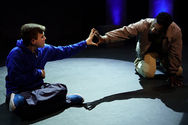JJ Humphrey (L) and Cranston Cumberbatch in 'The Curious Incident of the Dog in the Night-Time' at Tampa Repertory Theatre in Tampa, Florida. - Tampa Repertory Theatre
