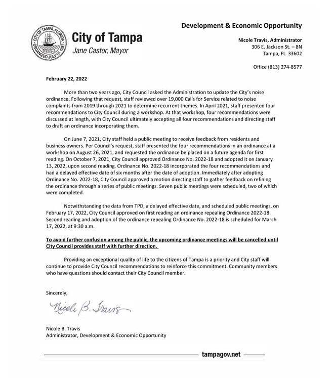 A copy of the memo sent to city council. - City of Tampa