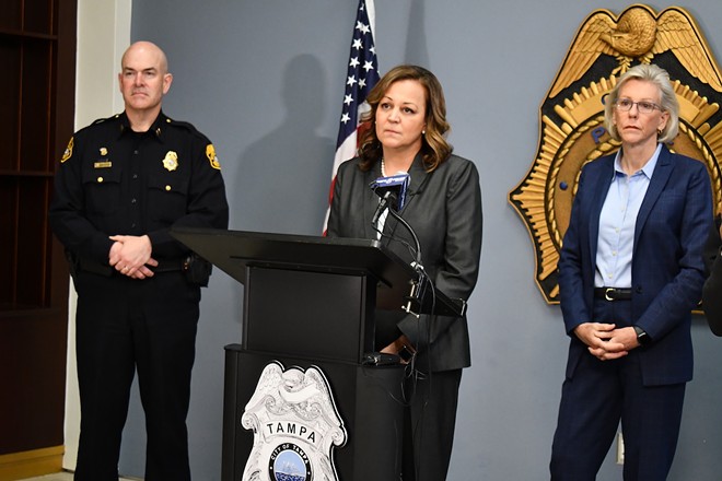 From left to right: TPD Assistant Chief of Operations Lee Bercaw, Chief Mary O'Connor and Mayor Jane Castor at a press conference. - JUSTIN GARCIA