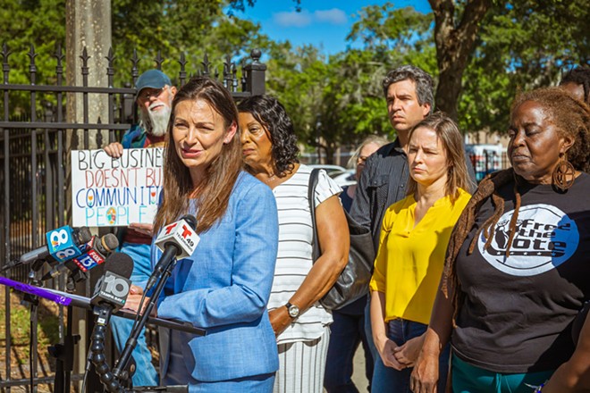 Nikki Fried outside Silver Oaks Apartments in Tampa, Florida on April 19, 2022. - Photo by Dave Decker