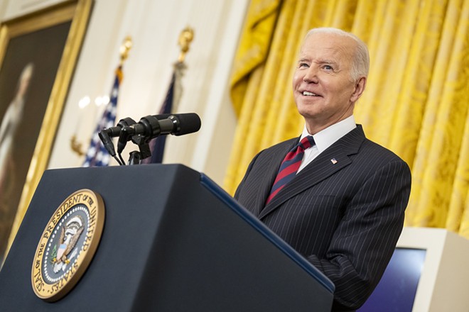 President Joe Biden delivers remarks at a Women’s History Month event, Tuesday, March 15, 2022, in the East Room of the White House. - PHOTO BY ADAM SCHULTZ