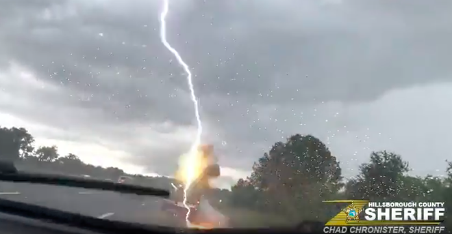 Video shows lightning bolt striking Hillsborough County deputy's truck