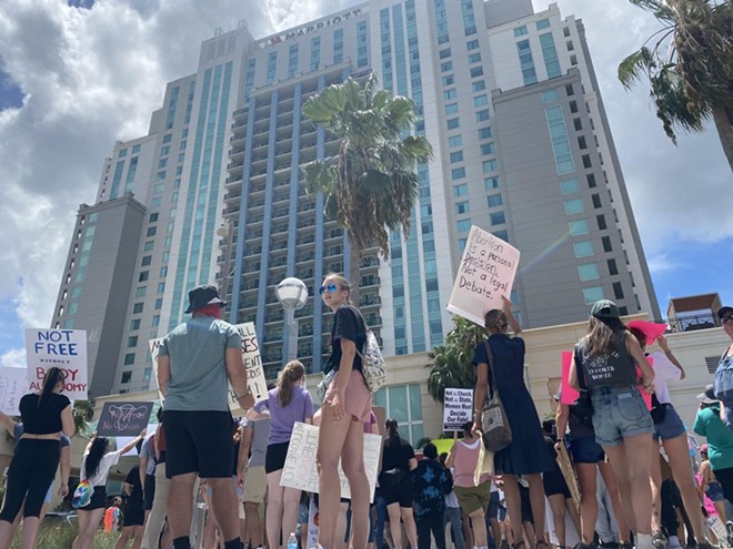 Protesters gathered outside a Moms for Liberty event in Tampa. - Photo by Ryan Dailey/NSF