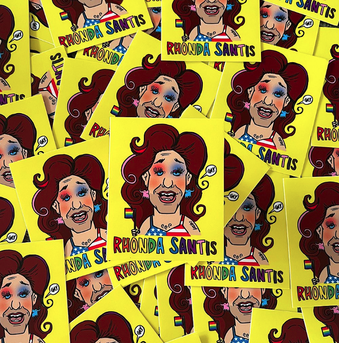 Chad Mize, multimedia artist and designer, is now selling stickers depicting Gov. Ron Desantis as drag queen “Rhonda Santis.” - Photo via shopchizzy.com