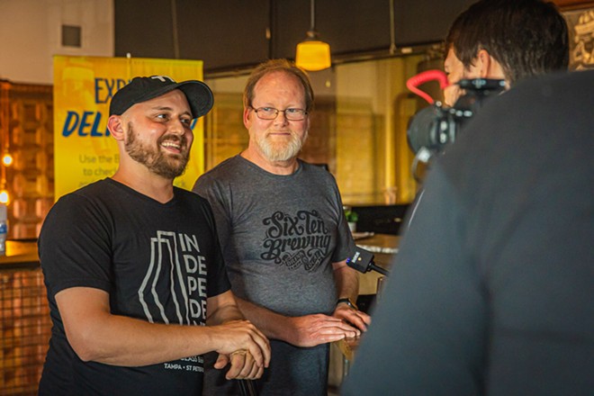 Clay Parkinson (L) of Independent Bar and Cafe Tampa and Chris Johnson of Six-Ten Brewing at Coppertail Brewing in Ybor City, Florida on July 13, 2022. - Photo by Dave Decker