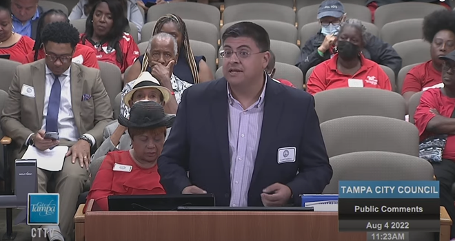 Eric Garduño, Director of Government Affairs for Bay Area Apartment Association argues against rent control. - City of Tampa