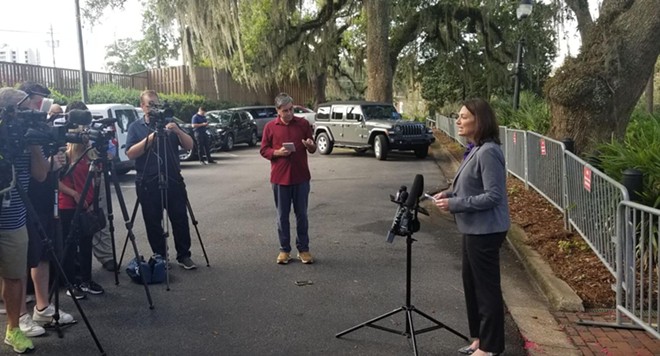 Democratic gubernatorial candidate Nikki Fried held a news conference Tuesday outside the governor's mansion. - Photo via Jim Turner/NSF