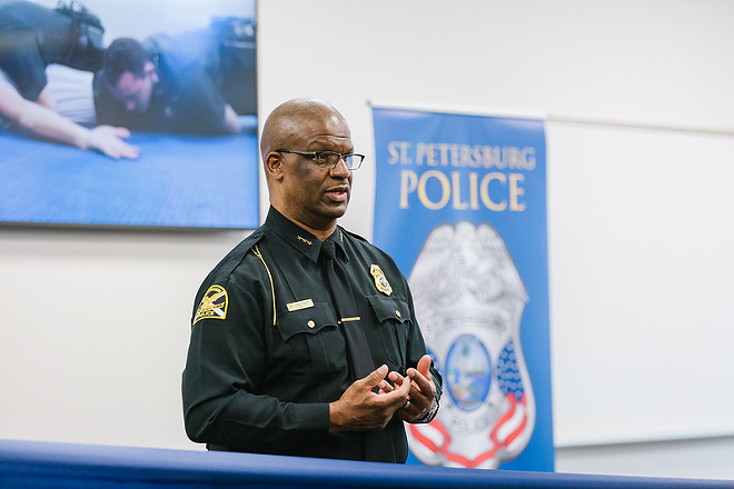 St. Petersburg Police Chief Anthony Holloway speaking at a training center ribbon cutting on Dec. 14, 2018. - CityOfStPete/Flickr