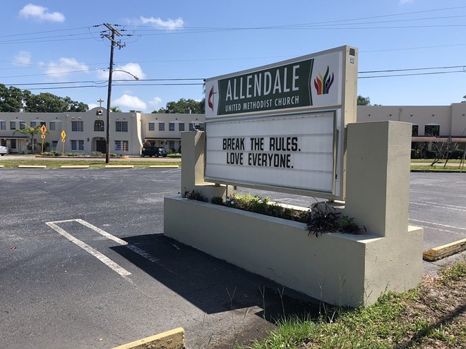 A sign in front of Allendale United Methodist Church says, "Break the rules. Love everyone." - Allendale United Methodist/Twitter