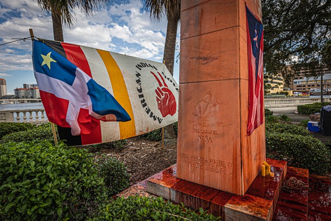 Indigenous group to protest charges against Native men who put fake blood on Tampa's Columbus Statue