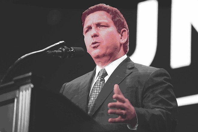 DeSantis has become especially brazen in employing what is probably the most disturbing form that this post-Trump authoritarianism has taken. - Photo by Gage Skidmore/Illustration by Jack Spatafora