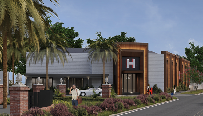 Renderings of The H, heading to the corner of S Howard Ave. and W Hills Ave. in South Tampa. - FleischmanGarciaMaslowski Architecture