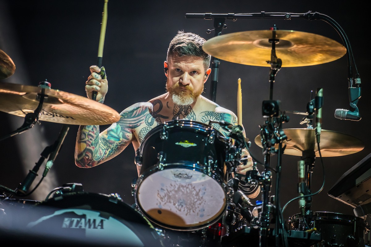 Andy Hurley, Fall Out Boy's drummer, stole the show to sing along to the iconic 'This Ain't a Scene, It's an Arms Race.' - Photo by Phil DeSimone