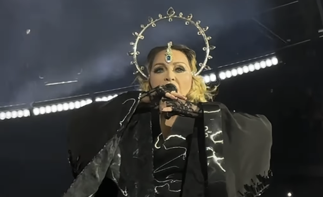 Madonna plays Amalie Arena in Tampa, Florida on April 4, 2024. - Photo via amaliearena/Instagram (screengrab by Creative Loafing Tampa Ba)