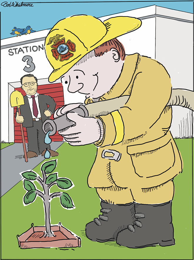 Fire departments usually are surrounded by barren land which could contain a number of shade trees - Illustration by Bob Whitmore
