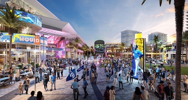 New renderings of the plaza outside the proposed Rays stadium. - Hines/Tampa Bay Rays