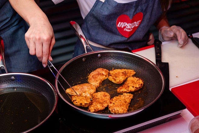 Cultivated chicken being prepared in Miami at Upside Foods “Freedom of Food” pop-up event on June 27, 2024. - Photo via Upside Foods